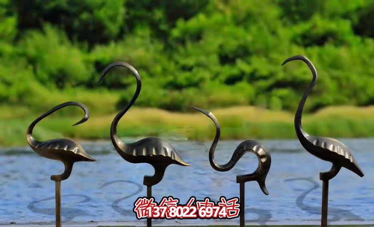 不锈钢仿铜公园池塘雕塑仙鹤 不锈钢仿铜公园池塘雕塑仙鹤