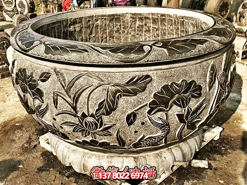 精美大理石浮雕莲花缸,现代庭院装饰雕塑 精美大理石浮雕莲花缸,现代庭院装饰雕塑