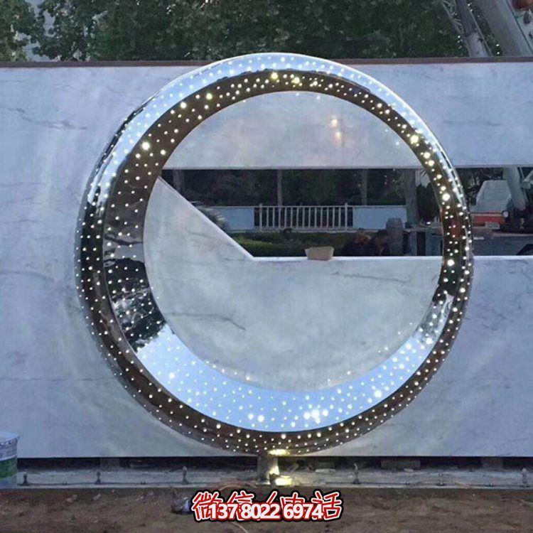 不锈钢海豚景观雕塑，提升酒店会所的抽象圆环氛围
