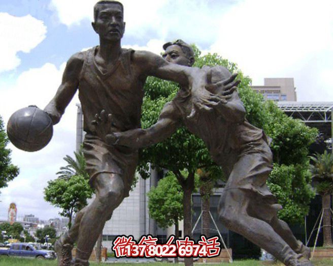 仿真铜校园人物玻璃钢篮球雕塑 仿真铜校园人物玻璃钢篮球雕塑