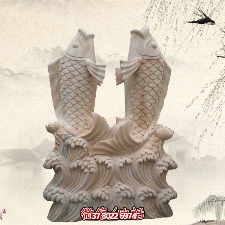 晚霞红雕龙鲤鱼喷水景观雕塑