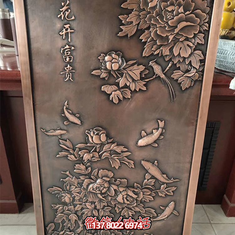 中式浮雕铜装饰壁画——花开富贵定制庭院