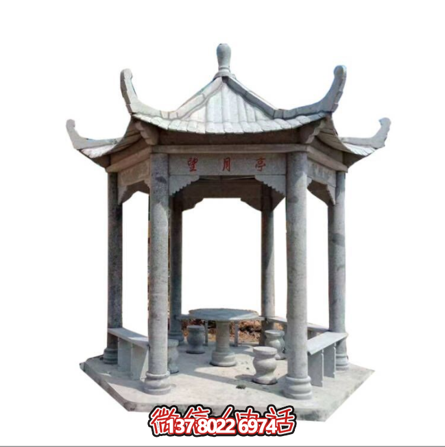 美丽月夜，精美石雕亭子