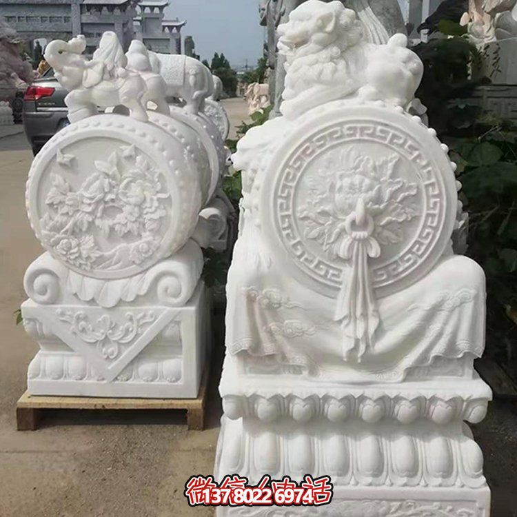 景区门前景观青石汉白玉雕刻抱鼓石