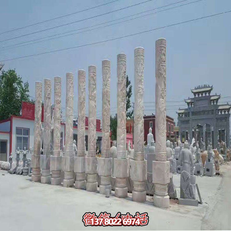 户外广场大型盘龙石材龙柱雕塑