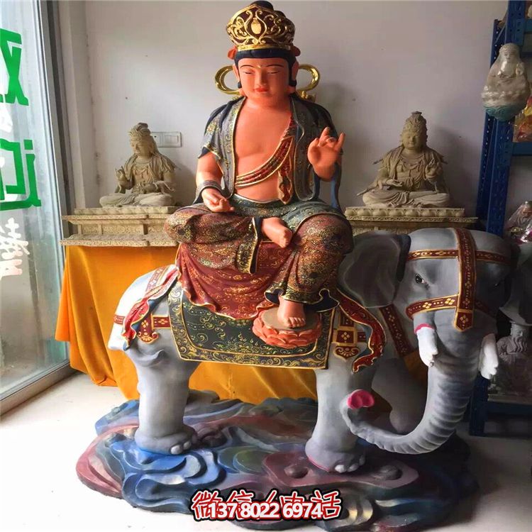 景区庙宇玻璃钢彩绘坐着大像上的菩萨文殊普贤雕塑 景区庙宇玻璃钢彩绘坐着大像上的菩萨文殊普贤雕塑