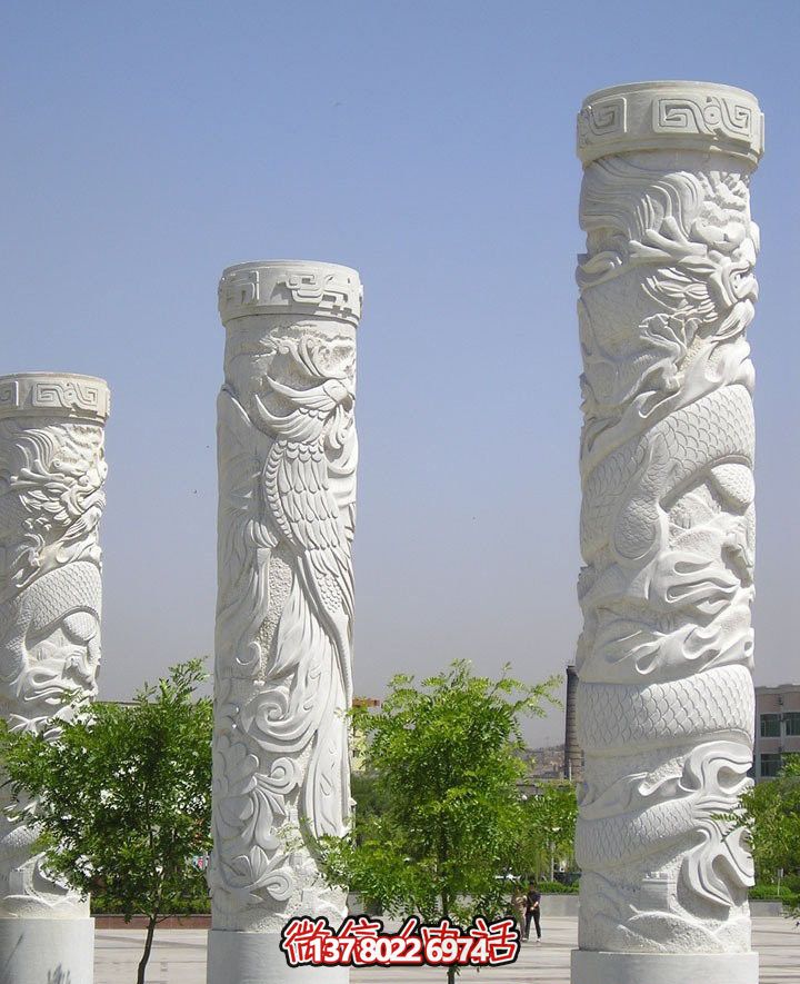 汉白玉花园广场龙柱雕塑 汉白玉花园广场龙柱雕塑