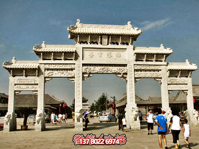 古城景区寺院汉白玉五门斗拱石雕牌坊 古城景区寺院汉白玉五门斗拱石雕牌坊