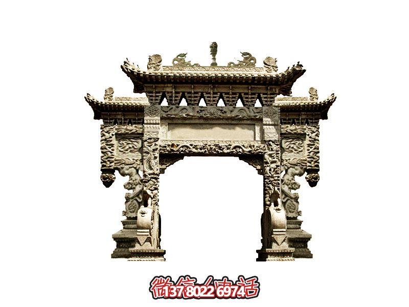 寺院单门三楼雕龙石牌坊 寺院单门三楼雕龙石牌坊