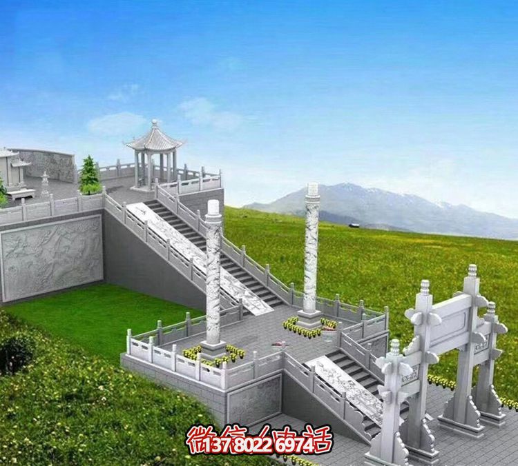 墓园摆放大理石华表柱的雕刻