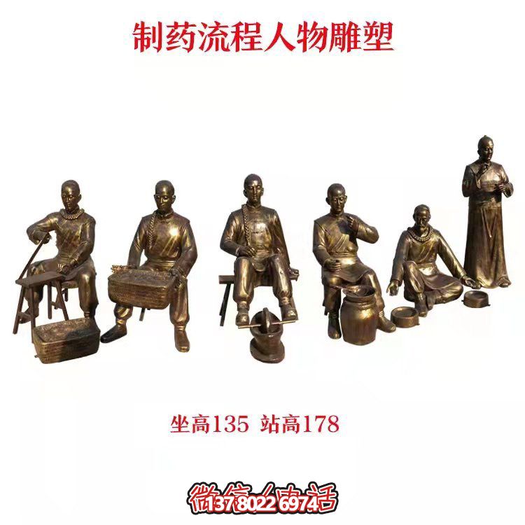 公园玻璃钢仿铜古人中医制药流程人物雕塑