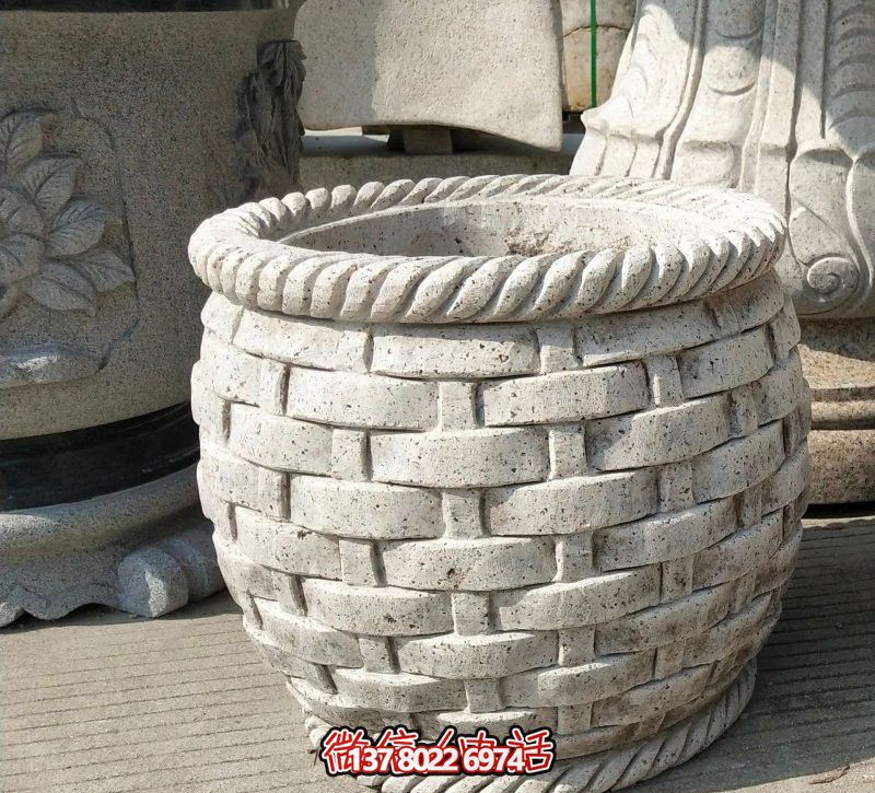 大理石编织花纹水缸雕塑 大理石编织花纹水缸雕塑