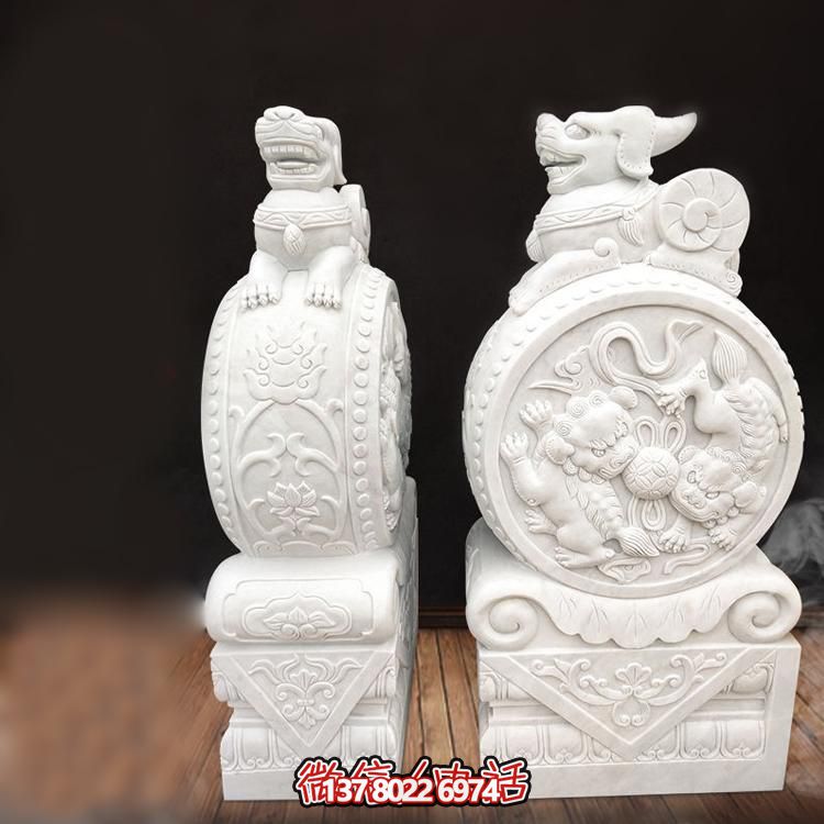 园林景区大理石石雕浮雕庭院门口大型貔貅抱鼓石