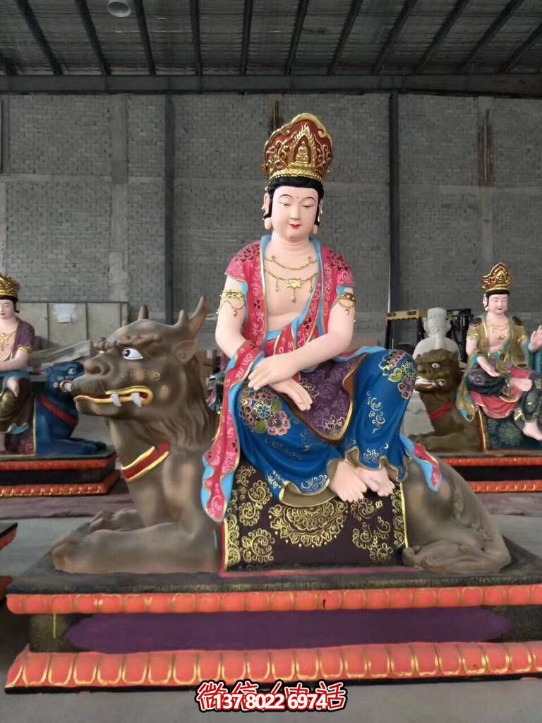 景区玻璃钢坐在神兽上的菩萨文殊普贤雕塑 景区玻璃钢坐在神兽上的菩萨文殊普贤雕塑