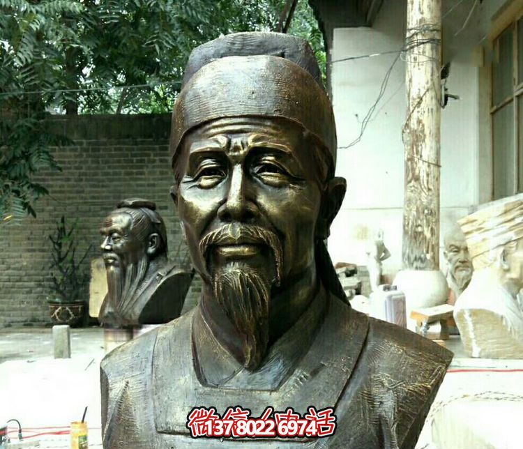 杜甫雕塑景观学院铸造彩绘杜甫胸像铜雕