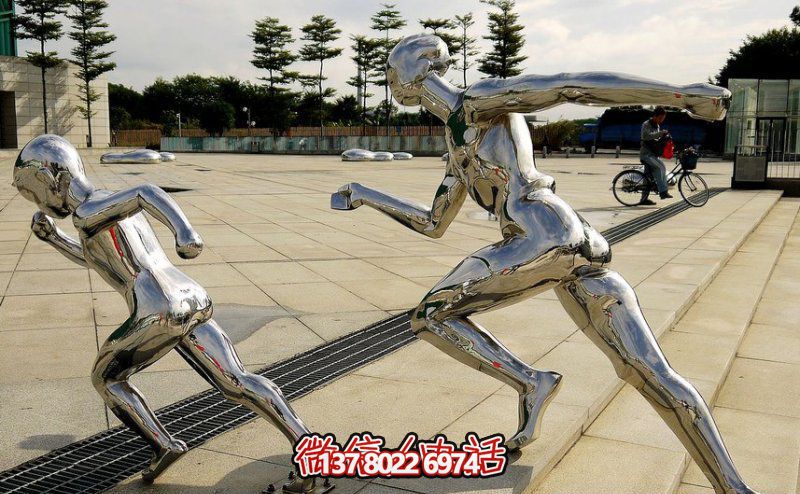 广场镜面不锈钢跑步运动雕塑 广场镜面不锈钢跑步运动雕塑