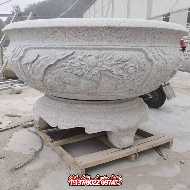 花岗岩浮雕菊花庭院摆放圆形花盆水缸