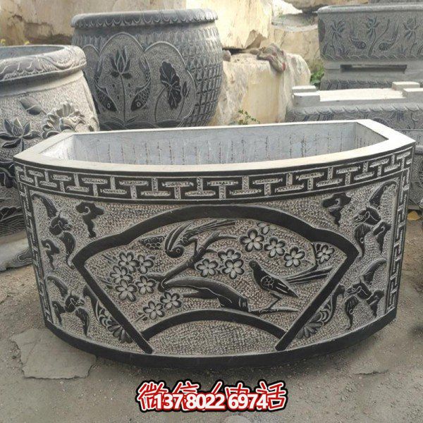 别墅园林仿古大型石雕鱼缸石头花盆摆件