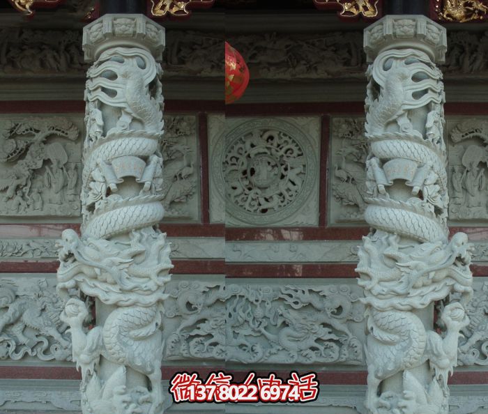 寺庙景区大殿门前大理石龙柱石雕 寺庙景区大殿门前大理石龙柱石雕