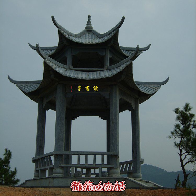 景点户外摆放青石雕刻古建中式二层凉亭
