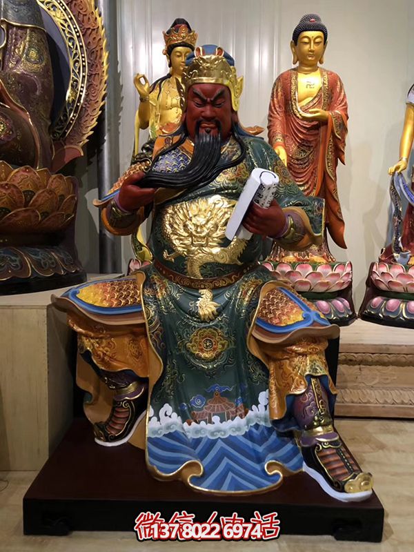 玻璃钢彩绘大型寺庙景观关公雕塑 玻璃钢彩绘大型寺庙景观关公雕塑