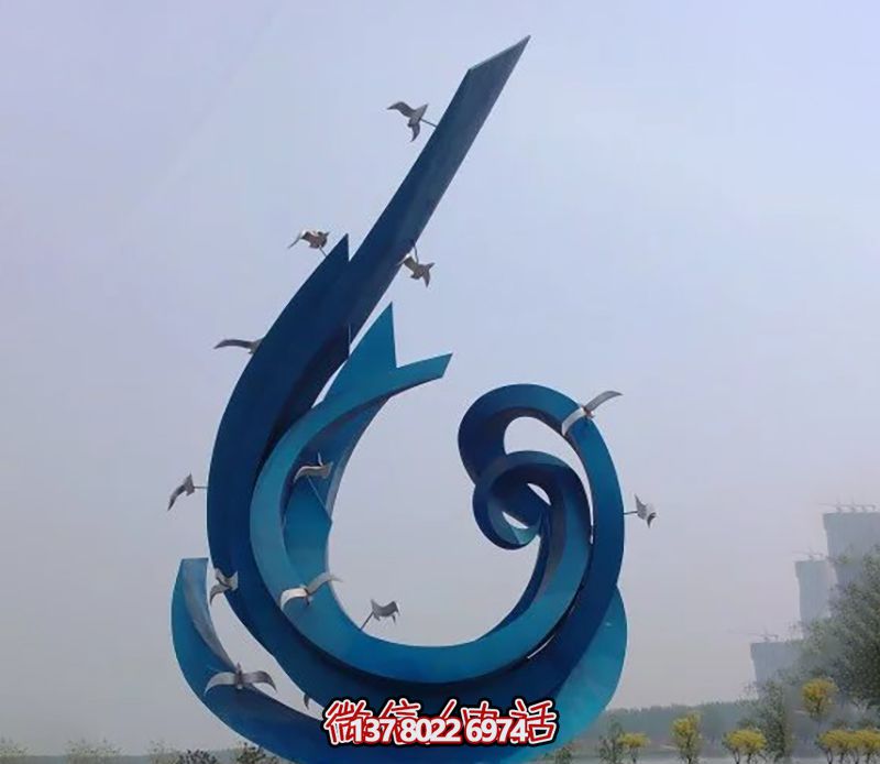 别墅小区街道抽象艺术工艺蓝色标志鸽子飞翔雕塑 别墅小区街道抽象艺术工艺蓝色标志鸽子飞翔雕塑