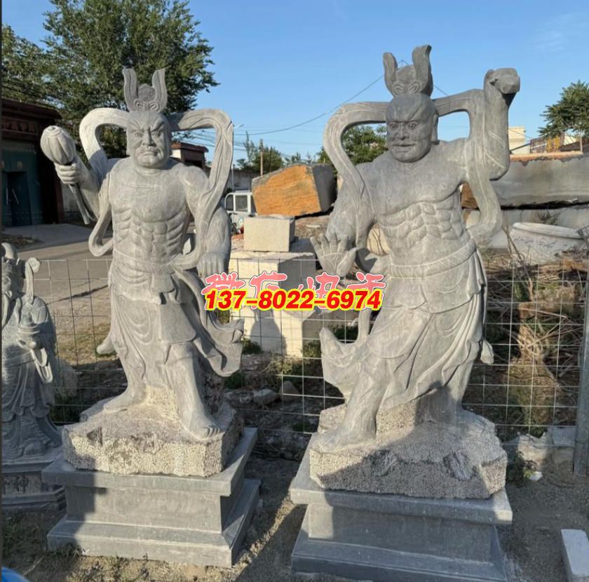 传统石雕哼哈二将：尽显威武护法之姿