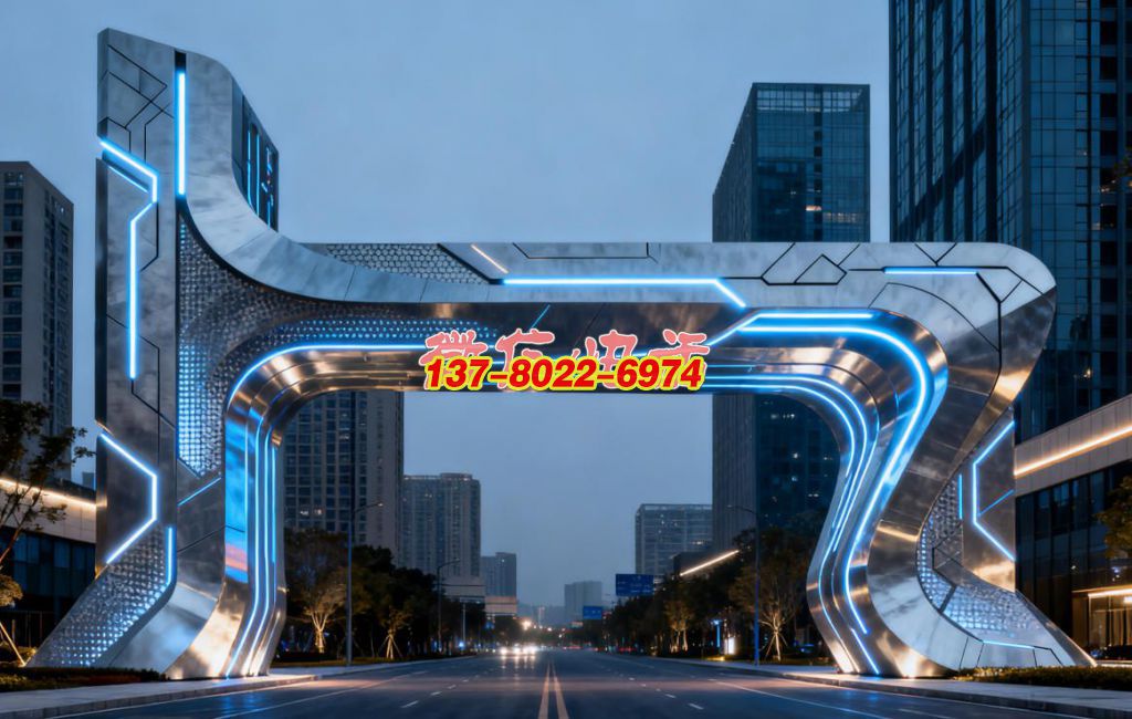 未来之枢 —— 不锈钢科技感景观雕塑大门・城市智创纪元地标 未来之枢 —— 不锈钢科技感景观雕塑大门・城市智创纪元地标