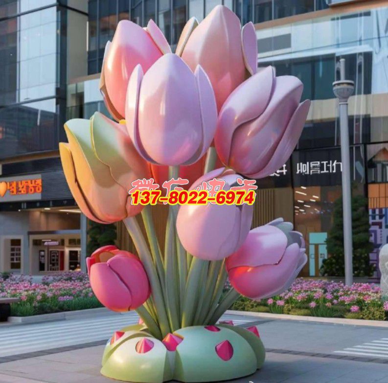 郁金花簇焕彩城央 —— 不锈钢景观雕塑的浪漫商业地景叙事