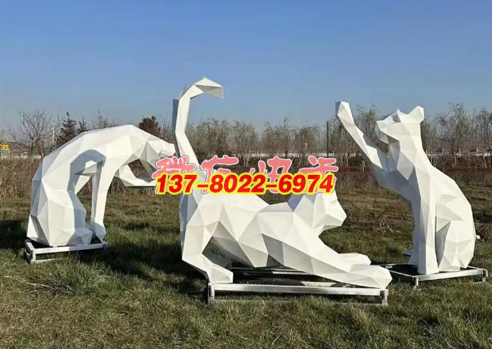 几何萌趣・三猫嬉春—几何不锈钢猫雕塑