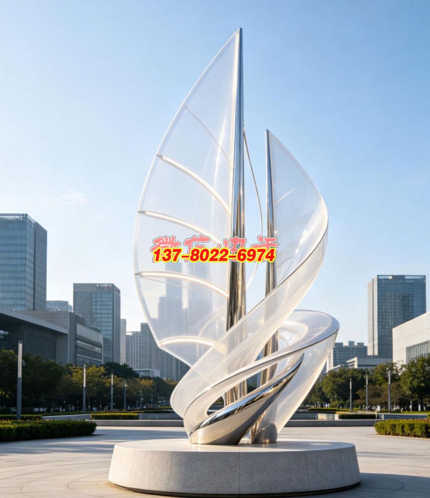 风帆逐梦起——不锈钢船帆景观雕塑