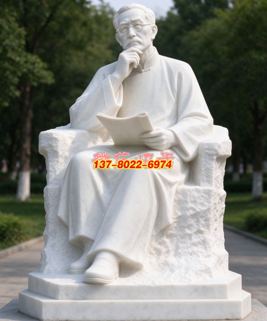 一袭长衫独坐思接千载—汉白玉人物雕塑