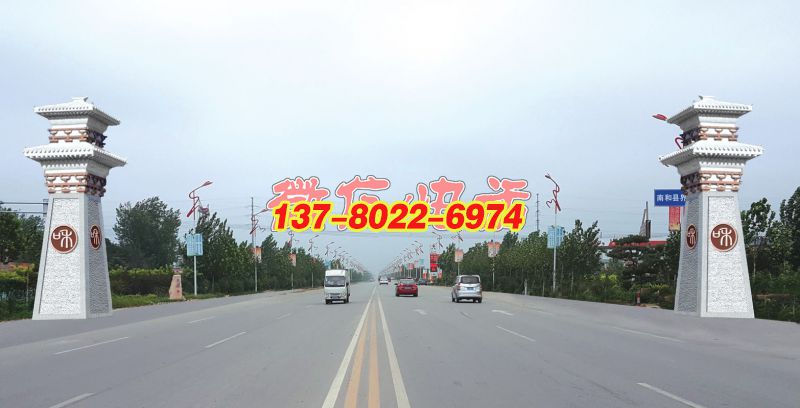 芝麻灰花岗岩材质汉阙雕塑—邢台南和县主干道汉阙雕塑项目